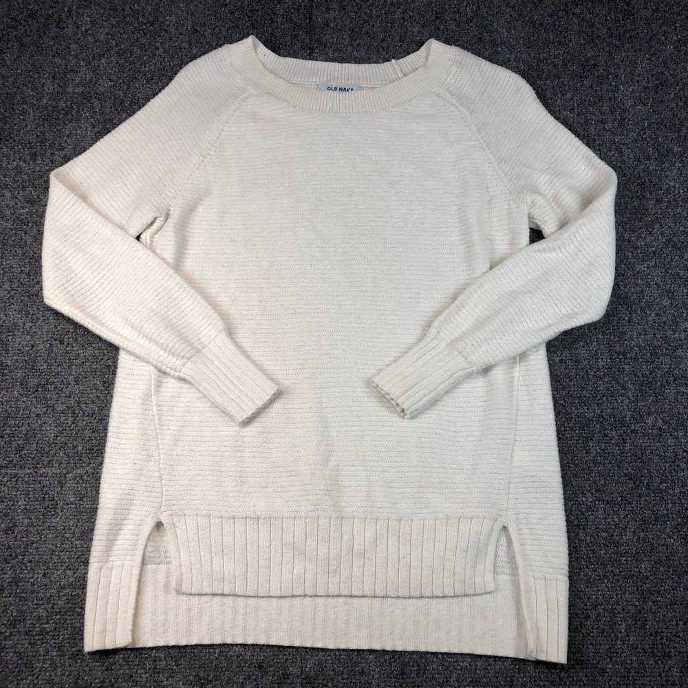 VTG Old Navy Womens Size S Small Cream Textured Knit Raglan Sweater High Low Hem